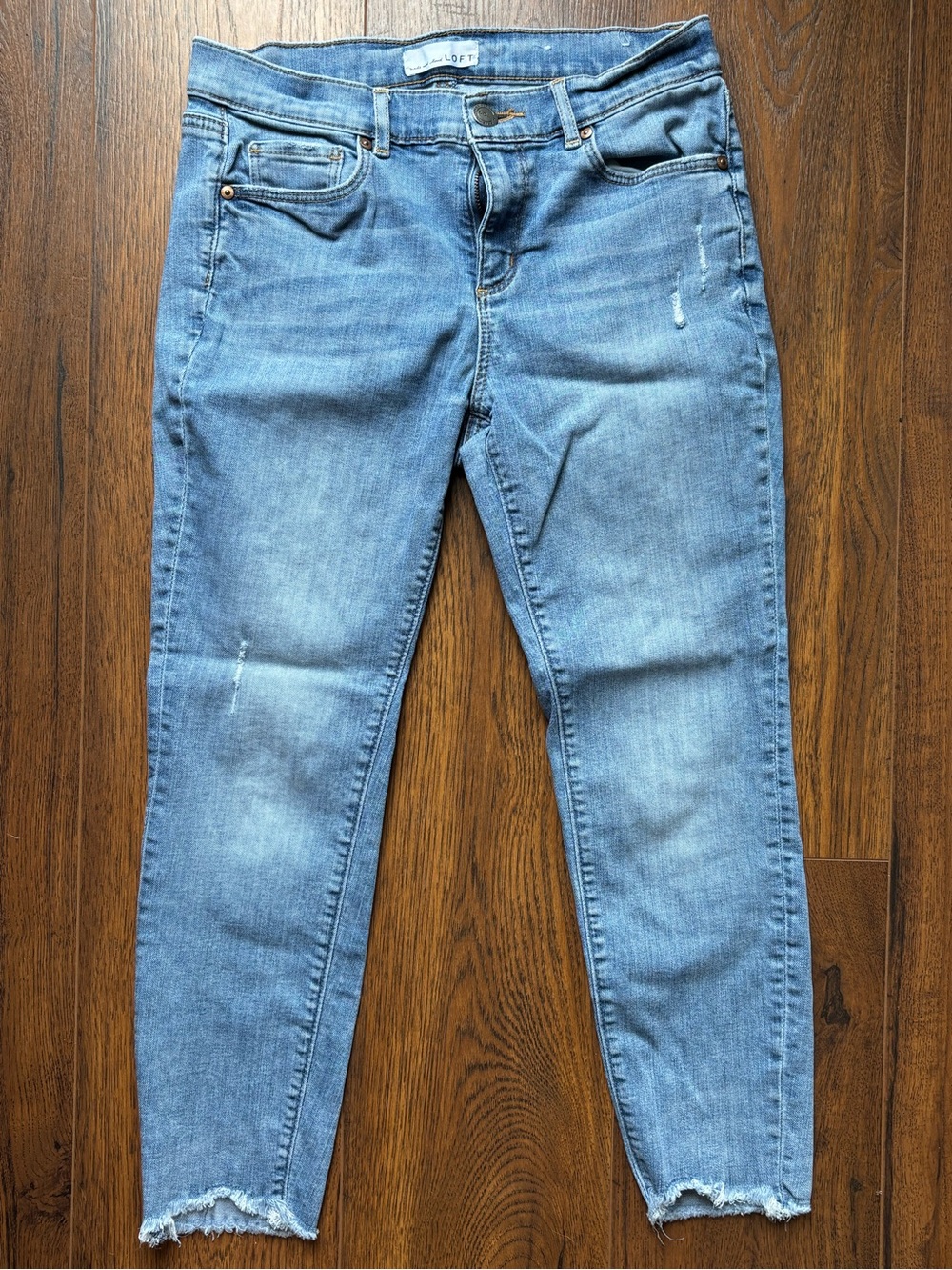 LOFT Light Wash Skinny Jeans with Frayed Hem